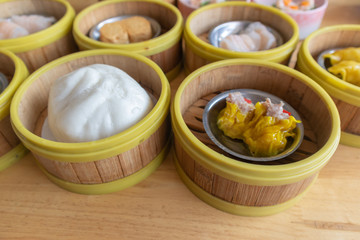 shrimp Dim Sum dumplings in bamboo basket