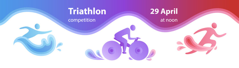 Swimming, cycling and running triathlon banner web