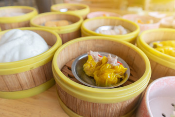 shrimp Dim Sum dumplings in bamboo basket
