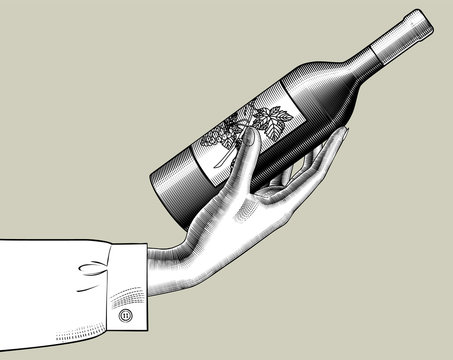 Female hand holding a wine bottle