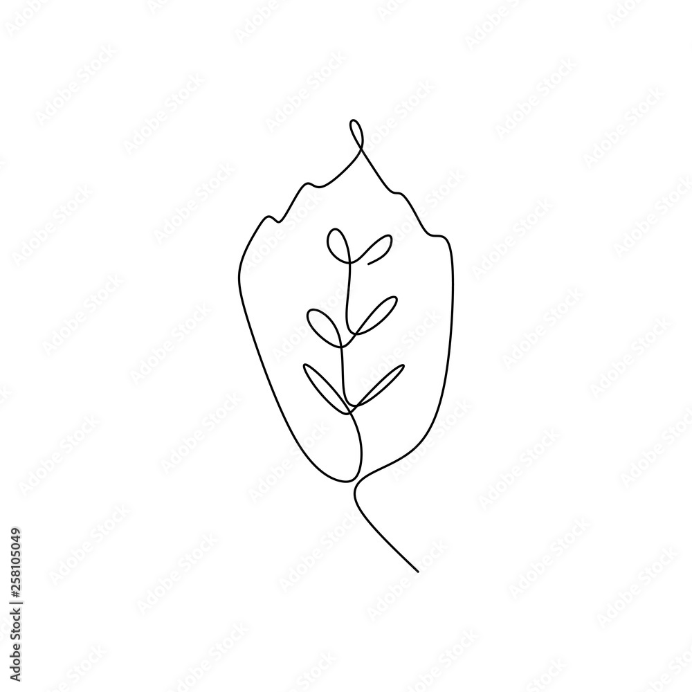 Poster drawing continuous lines of leaves with simple lines.