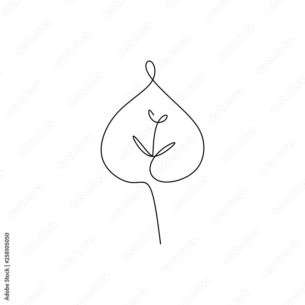 Poster drawing continuous lines of leaves with simple lines.