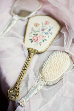Vintage Hand Mirror And Hairbrush