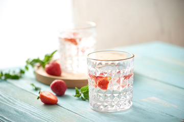 Strawberry mojito cocktail isolated on white