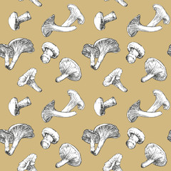 Seamless Pattern. Hand-drawn illustration of Mushroom,  vector