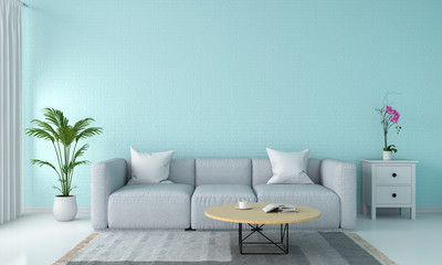 Gray sofa in living room, 3D rendering