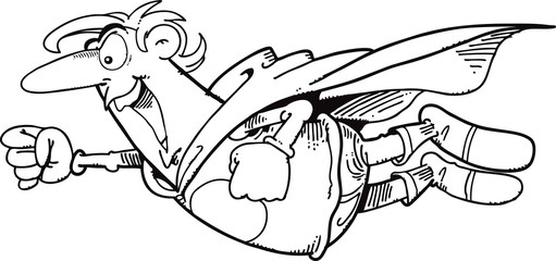 A superhero flies with a cloak