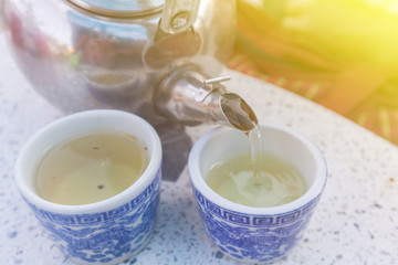 close up of Morning tea in dim sum restaurant at Southern Thailand