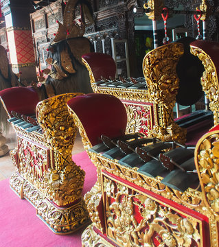 Traditional Balinese Gamelan Being Kept on Bale Banjar. Bali Ensemble Percussive Musical Instrument for Religious Ceremony.