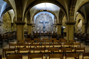 Interior of The medieval crypt in St. Peter's Cathedral. Bremen, Germany. March 2019