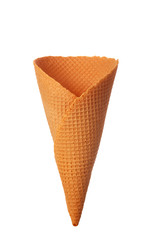 Single empty ice cream cone isolated on white background 