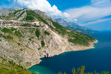 Naklejka na ściany i meble Croatia: Wonderful rocky coastline of the Adriatic Sea. Sea mountain natural landscape.