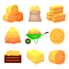 Bales of hay set, yellow agricultural stacks © Vikivector