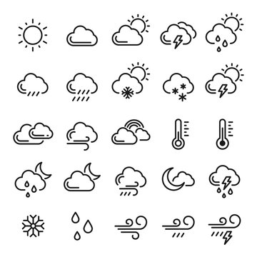 Weather icon set, meteorology and climate symbol