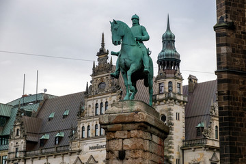 Monument of the Reichskanzler Otto von Bismarck on horseback near the Cathedral of St. Peter in...