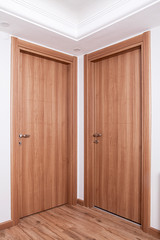 Wooden doors in the empty room. 