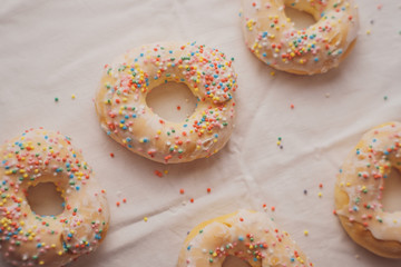 glazed donuts on the tablecloth