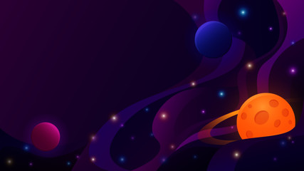 Vector abstract space background with planets and stars. With place for text in left top part illustration.