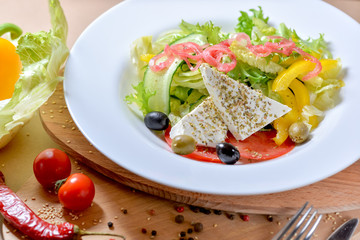 fresh salad with tomatoes and cheese