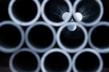 Group of Metal Tubes. Stack of steel tubes