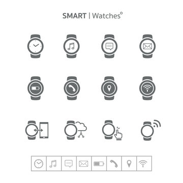 Smart Watches Sync Cloud Technology Icons