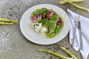 fresh salad with cheese and olives