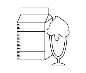 milk in box with ice cream in cup