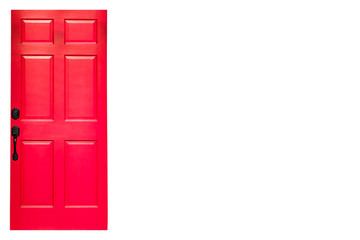 Isolated red wooden door on white background