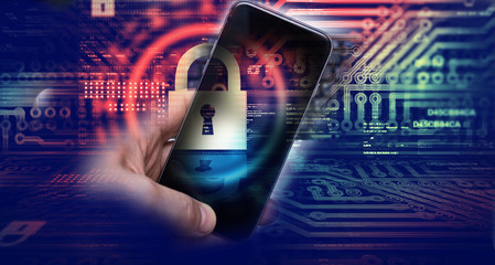Protecting information in mobile devices. Hacking mobile devices by hackers. Data protection in the cloud. © EUDPic