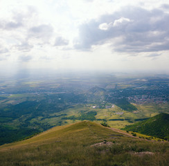 Large panorama view from the mountain Beshtau, summer sunny day near Pyatigorsk