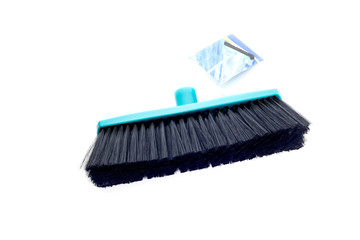 Blue floor sweeper brush close-up