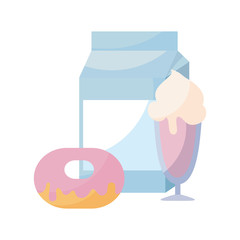 donut with box milk and ice cream in cup