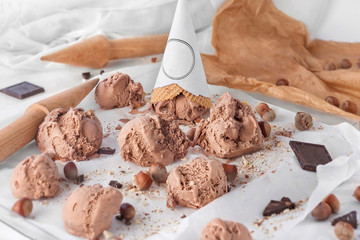 Delicious Hazelnut and chocolate ice cream balls decorated