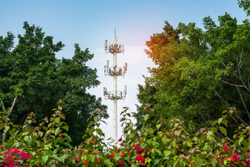 Obraz premium communication tower for 3G 4G network telephone cellsite with dusk sky