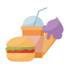 hamburger with ice cream and milkshake