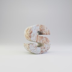 Concrete letter S lowercase with rusty metal scratches isolated on white background