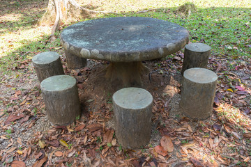 Obraz premium outdoor stone table set for picnic at Khao Pu Khao Ya National Park, Phatthalung, Thailand