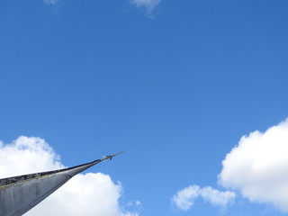 Old aircraft near, skin, parts and engine components.