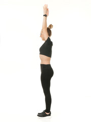 girl doing fitness on a white background.