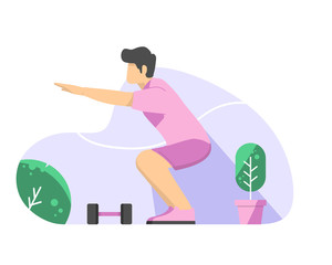 Man doing Squats vector flat illustration
