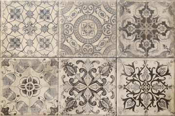 Ceramic wall and floor tiles, talavera pattern, ajulejo artwork, ethnic background