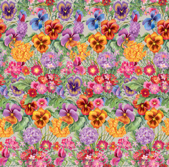 Colorful flower mix. Seamless background pattern version 5