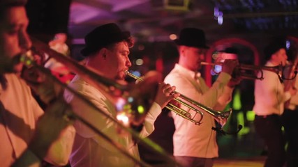 Brass Band live Concert. Portrait of a man playing the trumpet