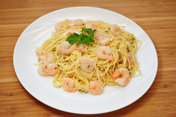 Spaghetti Served with Shrimp Scampi 
