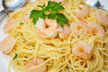 Spaghetti Served with Shrimp Scampi 