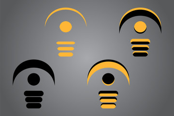 Black and yellow logo design. Creative icon with light bulb. Vector illustration. Modern style.