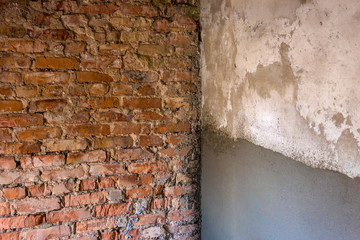 Plaster on beacons on a brick wall.