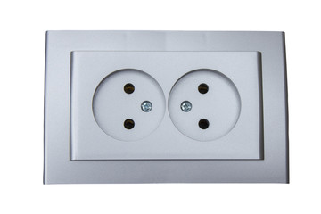 socket gray on a white background,double electrical outlet isolated on white background