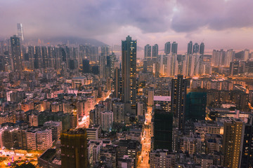 Fototapeta na wymiar Panoramic view from above of Nightscape at Sham Shui Po District view from Garden Hill,Hong Kong