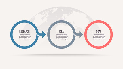 Business infographics. Timeline with 3 steps, options, circles. Vector template.